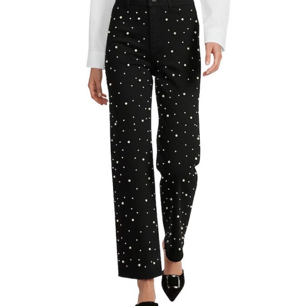 Antonio Melani Alexandra Pearl Wide Leg Crop Denim Jeans BLACK